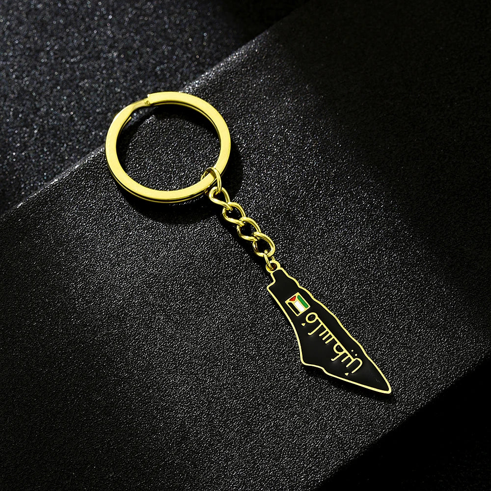 Palestine Map Pendant  keychain For Women Men Gold Color Stainless Steel Palestinian  Key Ring Charm Jewelry Patriotic Gift