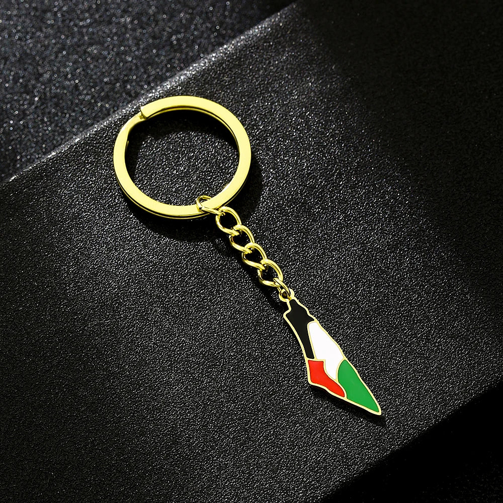 Palestine Map Pendant  keychain For Women Men Gold Color Stainless Steel Palestinian  Key Ring Charm Jewelry Patriotic Gift