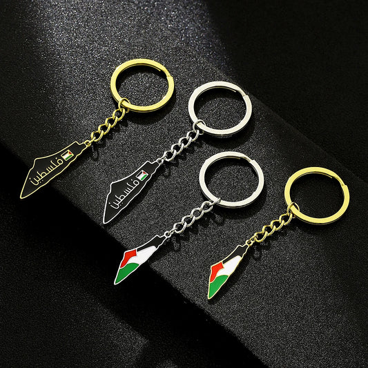 Palestine Map Pendant  keychain For Women Men Gold Color Stainless Steel Palestinian  Key Ring Charm Jewelry Patriotic Gift